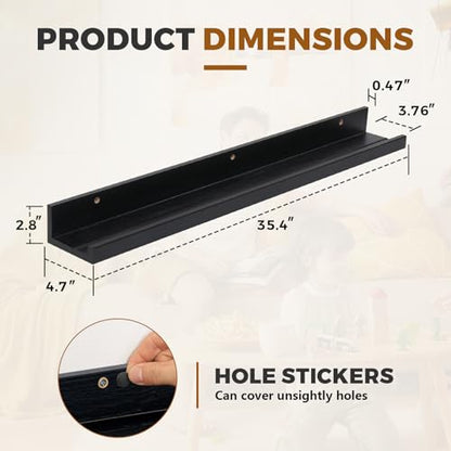 Muzilife 35.4" Large Floating Shelves Wood Wall Shelf with Lip, 2Pcs, Black - color: Black, size: 35.4"