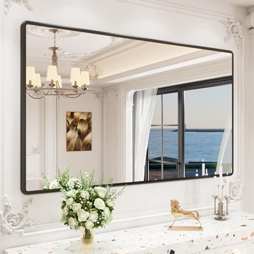 pertetey Black Bathroom Mirror, Aluminum Frame Wall Mirror, 60 x 36 in - size: 60"L x 36"W