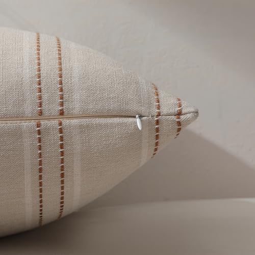 Hckot Fall Throw Pillow Covers 24x24 Set of 2 Striped Pillow Covers Caramel - color: Caramel, size: 24" x 24" (Pack of 2)