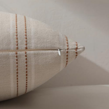 Hckot Fall Throw Pillow Covers 18x18 Set of 2 Striped Pillow Covers Caramel - color: Caramel, size: 18" x 18" (Pack of 2)