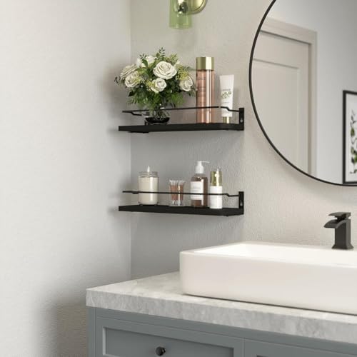 RICHER HOUSE Floating Shelves Bathroom, Small Wall Shelf Over Toilet 2 Set - color: Black