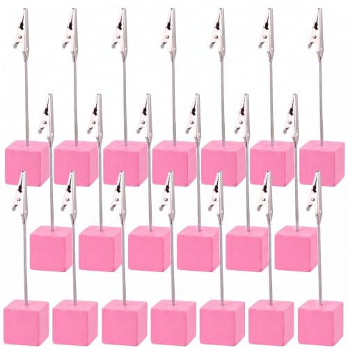 20 Pcs Cube Base Memo Clip Holder with Alligator Clip, Pink - color: Pink