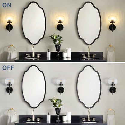 Battery Operated Wall Sconces Set of Two Rechargeable Battery Powered Gold Wall Light Fixtures with Remote Control Globe Glass Dimmable for Living Room Bedroom Mirror Hallway (2 Pack) - color: Black