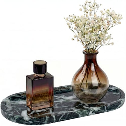 YKAJO Snowflake Green Oval Marble Tray, 11.8x5.9 Vanity Perfume Organizer - color: Snowflake Green, size: 11.8" x 5.9" x 0.6"