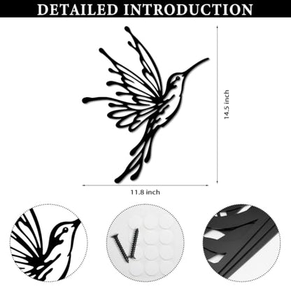 Pinetree Art Black Metal Hummingbird Wall Art Farmhouse Birds Wall Decor - color: Hummingbird