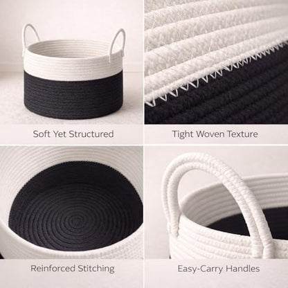 Large Gift Basket Empty for Toys, Blanket, Laundry, Black White - color: Black White, size: Large
