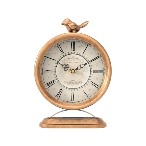 Vintage Table Clock with Bird, European Antique Gold Style - color: Gold