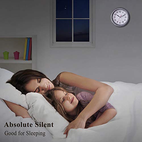 SAC SMARTEN ARTS 8 Inch Silent Small Quartz Wall Clocks Battery Operated in Silver for Bathroom Kitchen Restroom - color: Silver