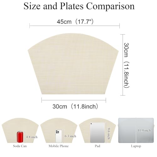 SHACOS Wedge Placemats Set of 4 Woven Vinyl Small Round Table Placemats Wipe Clean Table Mats for Round Dining Table Indoor Outdoor, Beige White - color: Linen Beige White