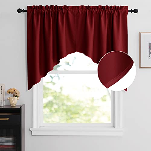 NICETOWN Blackout Pole Pocket Kitchen Tier Curtains- Tailored Scalloped Valance/Swags for Living Room/Home Decor/Thanksgiving (One Set, 36" W X 36" L Each Panel, Burgundy) - color: Burgundy Red, size: 36"W x 36"L (Pack of 2)