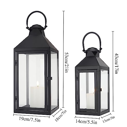 JHY DESIGN Set of 2 Black Decorative Lanterns 17.5inch&13.5inch Metal Candle Lanterns for Indoor Outdoor Events Paritie and Weddings Vintage Style Hanging Lantern - color: Black