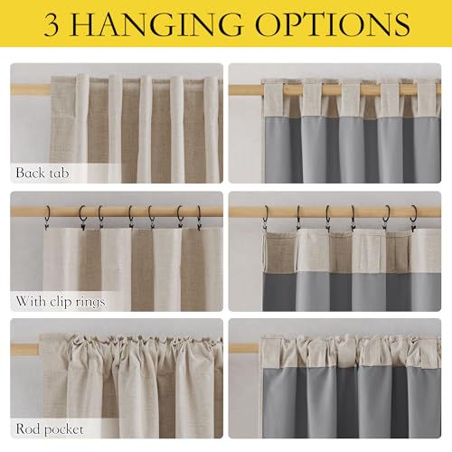 NICETOWN 100% Blackout Linen Curtains 108 inch Long 2 Panels, Natural - color: Natural, size: 52"W x 108"L (Pack of 2)