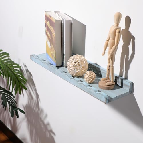 Suzile 2 Pcs Scalloped Floating Wall Shelves,23",White, Blue - color: White, Blue, size: 23"