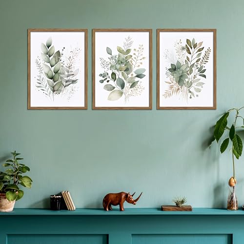 Sage Green Botanical Wall Art Set of 3, Wood Framed 16x24 Inch - color: Sage green, size: 24x16