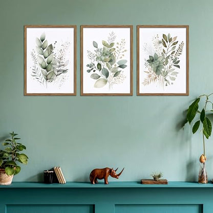 Sage Green Botanical Wall Art Set of 3, Wood Framed 16x24 Inch - color: Sage green, size: 24x16