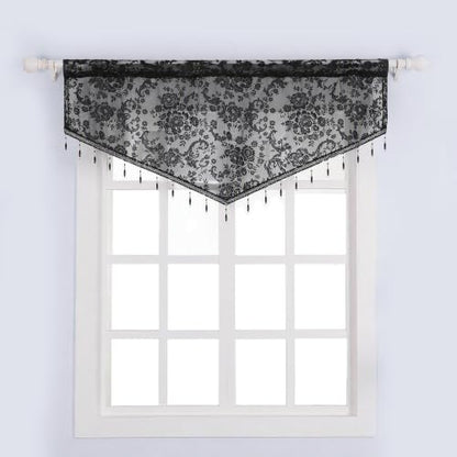 Molaxhome Swag Curtain Scalloped Curtain Valance Drape Sheer Lace Panel 1pc - color: Lace Black