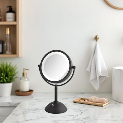 JERDON Tabletop Makeup Mirror with Lights - 1X/8X Magnification - Black 8.5" Vanity Mirror - Model HL8808BKL - color: Black