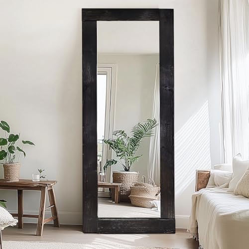65x24in Full Length Mirror, Solid Wood Convex Frame, Black - color: Black-convex Frame, size: 65"L x 24"W