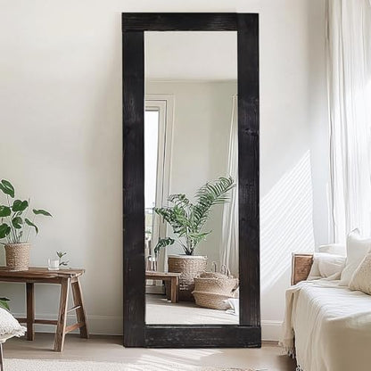 65x24in Full Length Mirror, Solid Wood Convex Frame, Black - color: Black-convex Frame, size: 65"L x 24"W
