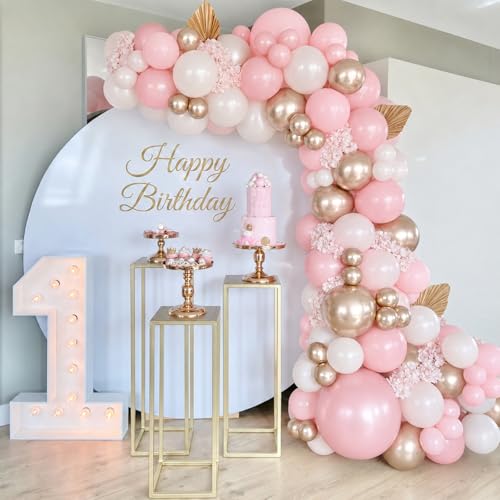 Pink and Gold Balloons, 12 Inch Pastel Light Pink and Pearl Sand White Latex Balloon with Metallic Champagne Gold Beige Balloon for Boho Princess Women Birthday Baby Bridal Shower Wedding Engagement - color: Baby Pink White Gold