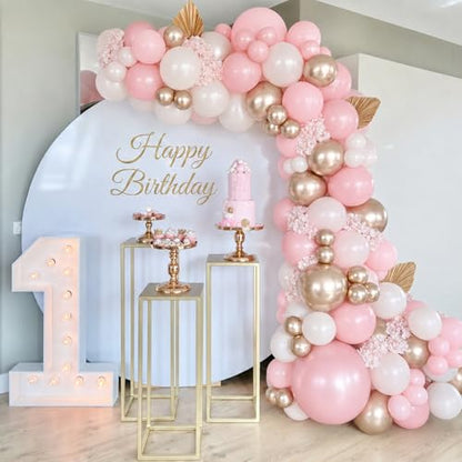 Pink and Gold Balloons, 12 Inch Pastel Light Pink and Pearl Sand White Latex Balloon with Metallic Champagne Gold Beige Balloon for Boho Princess Women Birthday Baby Bridal Shower Wedding Engagement - color: Baby Pink White Gold