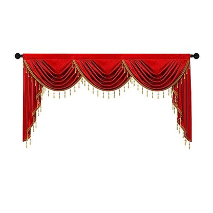 ELKCA Luxury Burgundy Red Velvet Curtain Valances for Living Room with Beads(79inch,1 Panel) - color: Burgundy Red, size: 79"W x 43"L (Pack of 1)