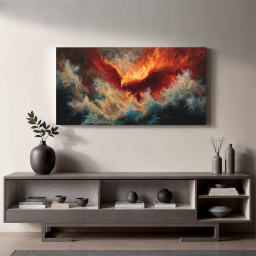 Red Fire Phoenix Wall Art Prints 20"x40" Abstract Wall Art For Bedroom - color: HX6C, size: 40"L x 20"W