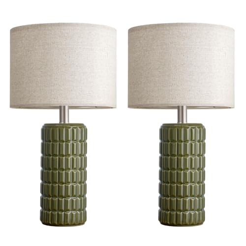 Seealle 23" Modern Ceramic Table Lamps Set of 2, Lamps for Bedroom, Green - color: Green