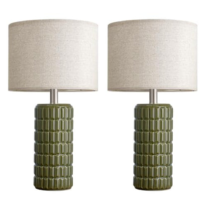 Seealle 23" Modern Ceramic Table Lamps Set of 2, Lamps for Bedroom, Green - color: Green