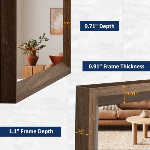 WEER Walnut Bathroom Vanity Mirror 48X36 Inch - color: Walnut, size: 48"L x 36"W