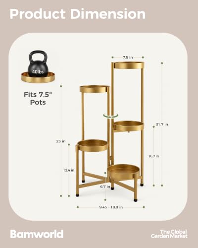 Bamworld Plant Stand Indoor Outdoor 5 Tier Corner Plant Shelf Metal Holder - color: Gold, size: 5 Tiers