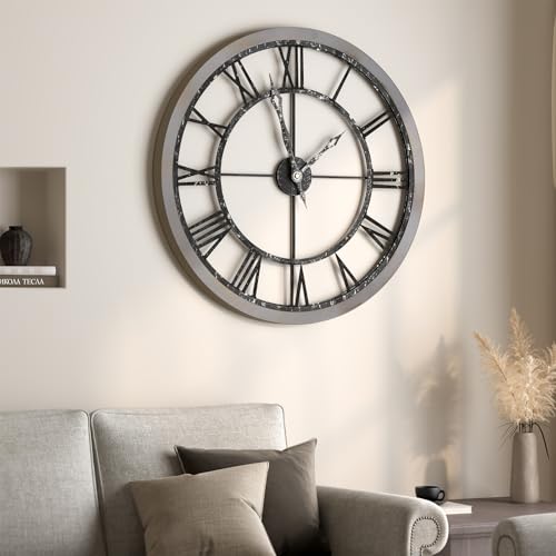 Cuspin 30 Inch Large Wall Clock Rustic Industrial Wood Frame Roman Numeral - color: Wood Industrial Roman, size: 30 Inch