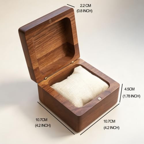 Walnut Color Wood Watch Box, Carved from One Solid Block of Wood, Luxury Wooden Jewelry Box with Magnetic Lid, Keepsake Gift Box for Watch, Jewelry, Rings, Wedding Gift(4.2" x 4.2" x 2.64") - color: Storage Box-DKH-10.7*10.7CM