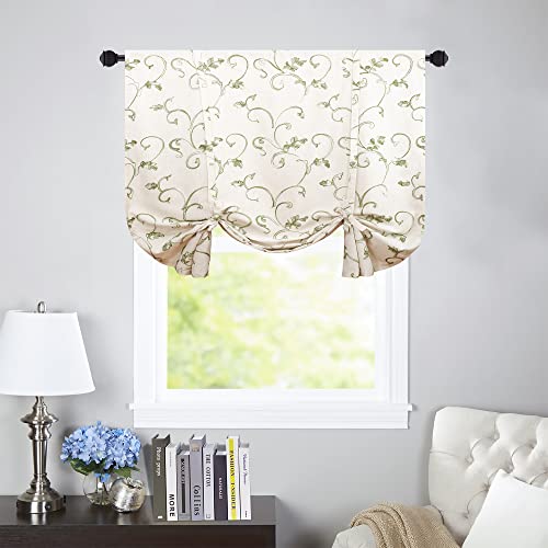 VOGOL Green Vine Embroidered Tie-Up Curtain Shade, 42 x 63 Inches - color: Green, size: 42"W x 63"L (Pack of 1)