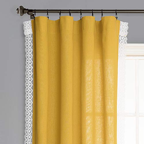 Lush Decor Rosalie Light Filtering Window Curtain Panel Set- Pair- Vintage Farmhouse & French Country Style Curtains - Timeless Dreamy Drape - Romantic Lace Trim - 54" W x 84" L, Yellow - color: Yellow, size: 54"W x 84"L (Pack of 2), style: Window Panel