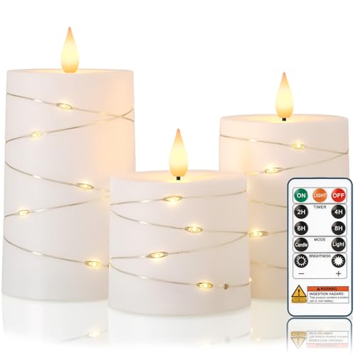 Raycare White Flameless LED Pillar Candles Battery Operated Remote Timer - color: 3pcs-White