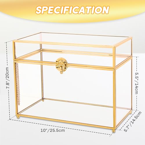 Vintage Gold Glass Jewelry Box 10 x 5.7 x 7.8 Inch with Lid