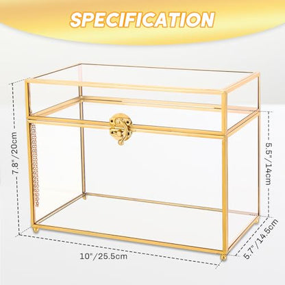 Vintage Gold Glass Jewelry Box 10 x 5.7 x 7.8 Inch with Lid