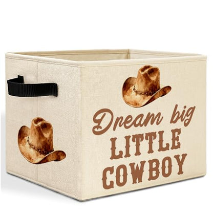 Western Cowboy Nursery Storage Bins Box with Handles, Dream Big Little Cowboy Country Western Laundry Basket Hamper Collapsible Clothes Toys Organizer for Kids Boys Bedroom Bathroom - color: Western Nursery