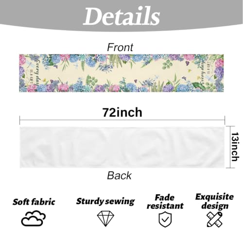 Every Day is A Gift Dragonfly Hydrangea Spring Table Runner 13x72 Inch - color: Floral Butterfly