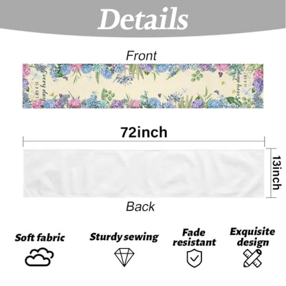 Every Day is A Gift Dragonfly Hydrangea Spring Table Runner 13x72 Inch - color: Floral Butterfly