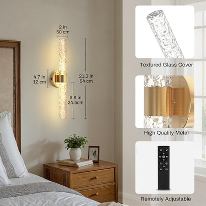 Battery Operated Wall Sconces Set of 2, 10000mAh Rechargeable Wall Light - color: Gold, size: 21.4 inch