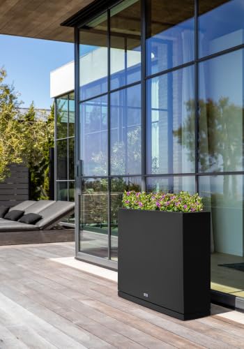 Veradek Block Series Span Planter & Drip Tray - Rectangular Outdoor Planter - color: Black, size: Medium - with saucer