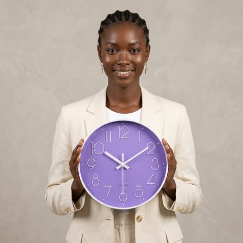 jomparis Purple Wall Clock 12 Inches Silent Quartz Wall Clock Lavender Decor for Girls Bedroom, Nursery - color: 1 Pack - Purple, size: 12 Inch