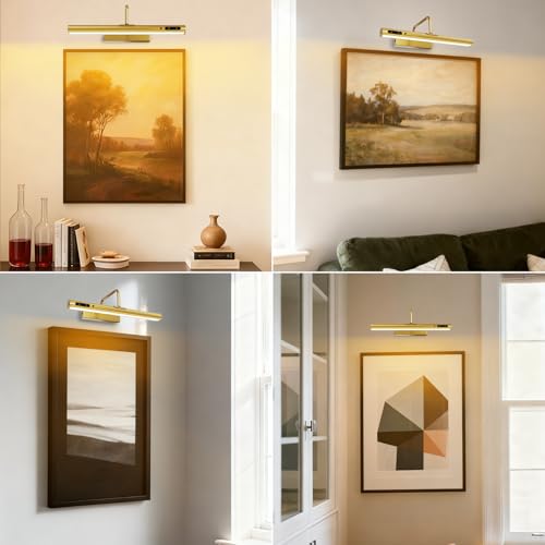 14-Inch Battery Operated Picture Light, Gold Finish Rechargeable Art Light - color: Brass