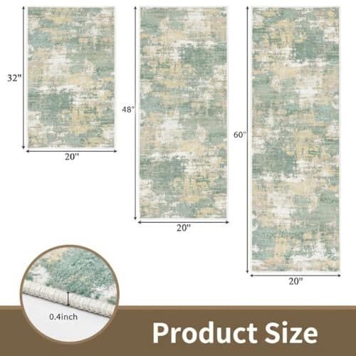 Kitchen Rugs Sets of 3 Non Slip Washable Mats for Floor, Green - color: Green