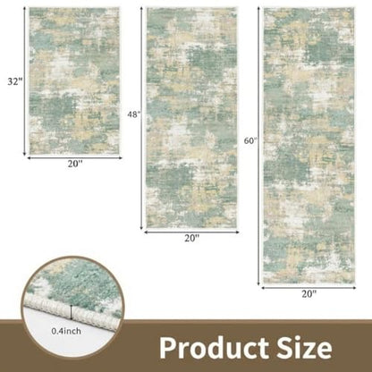 Kitchen Rugs Sets of 3 Non Slip Washable Mats for Floor, Green - color: Green