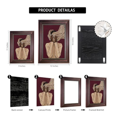 Dark Brown Framed African American Woman Canvas Wall Art 12x16 in - color: Red Striped, size: 16"L x 12"W