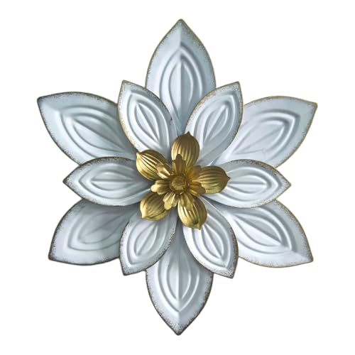 Metal Flower Wall Decor,10'' White Gold 3D Layered Iron Floral Wall Art - color: 04B-White Gold