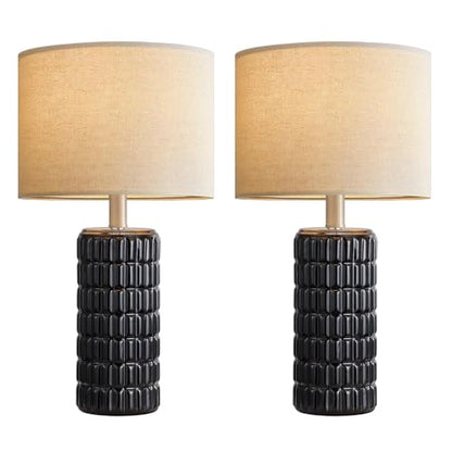 Seealle 23" Modern Ceramic Table Lamps Set of 2, Lamps for Bedroom, Black - color: Black